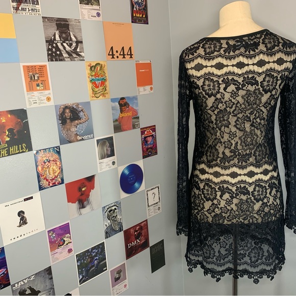 For Love and Lemons Black Mesh Lace Mini Dress - Picture 4 of 9